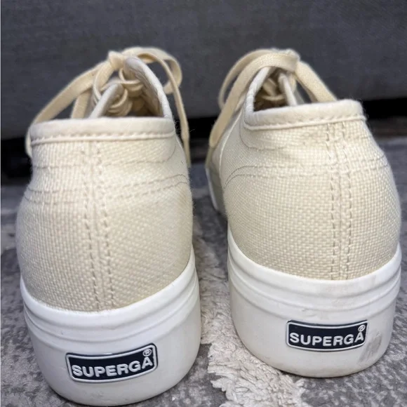 Superga 2790 Platform Sneakers- Women's Beige Canvas - Picture 4 of 10